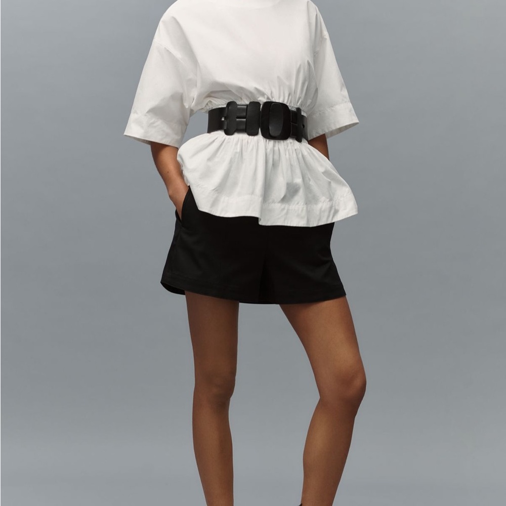 Anthropologie White Short-Sleeve Peplum Top